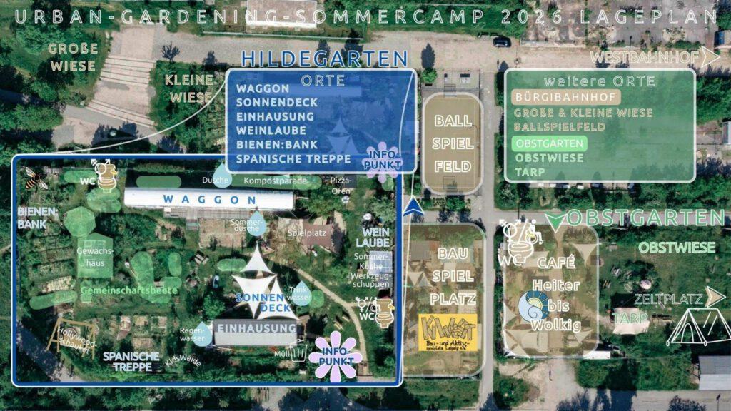 Lageplan Urban-Gardening-Sommercamp 2026 am Bürgerbahnhof Plagwitz